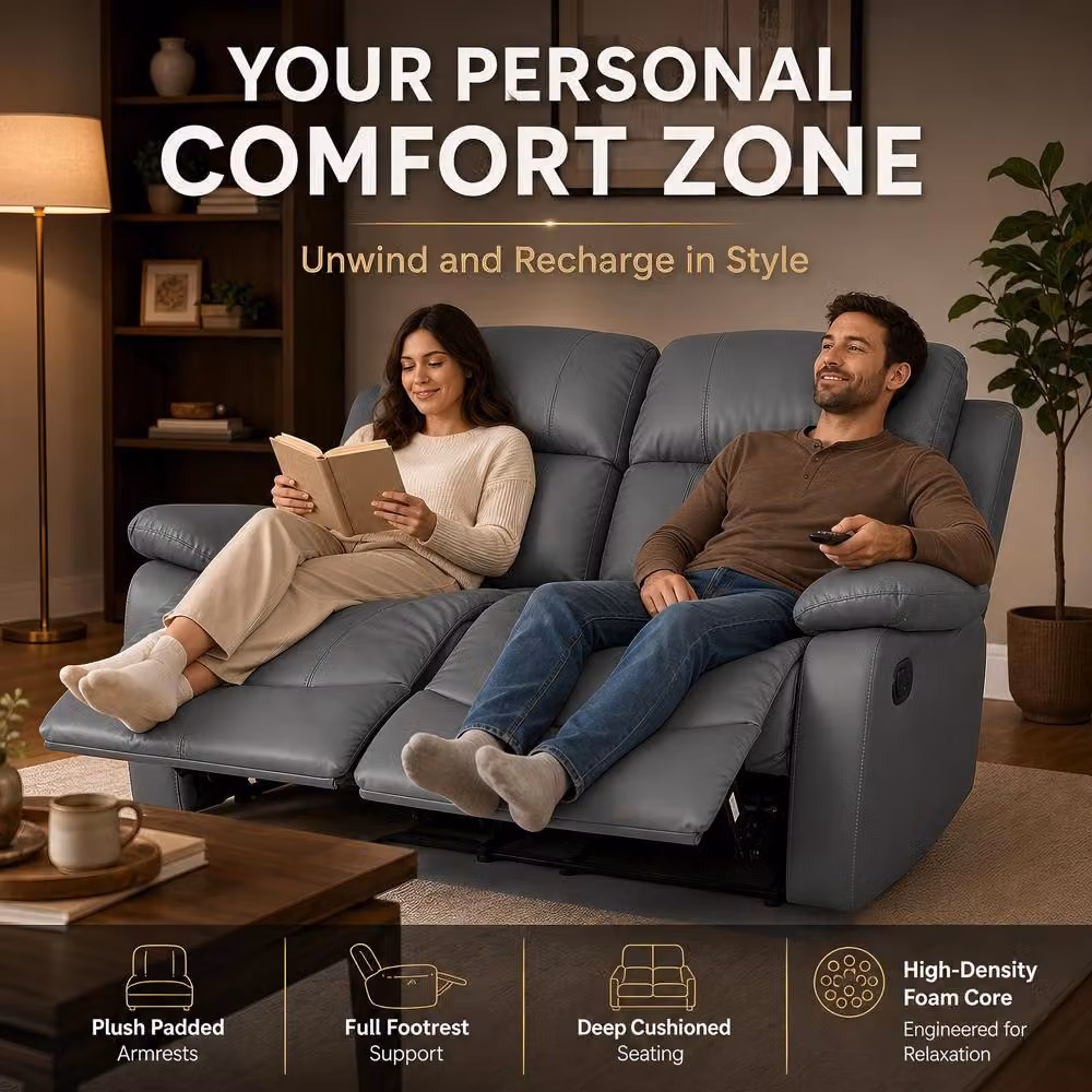 Bravich LTD 2 Seater Bonded Leather Recliner Sofa in Grey – 3