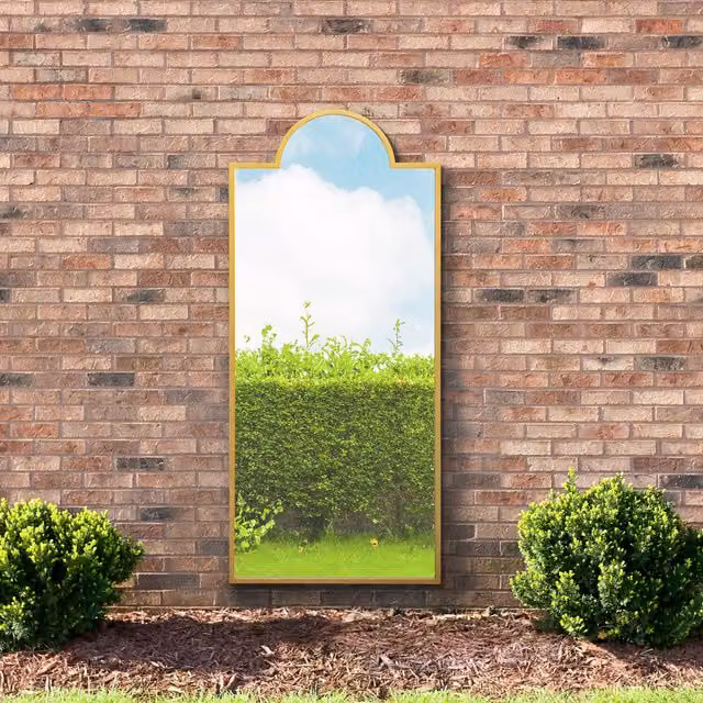 MirrorOutlet The Genestra Crown Modern Hanging Garden Mirror in Gold, Height: 170 cm