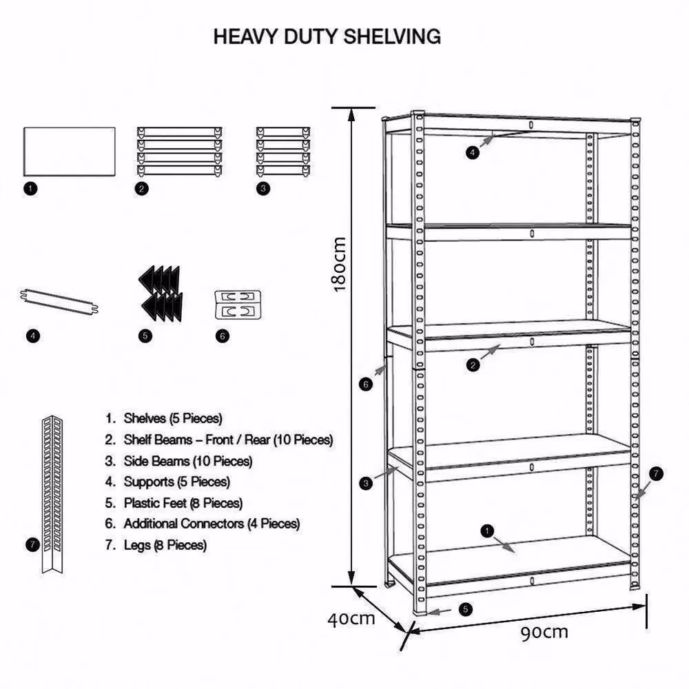FLAVORA 5 Tier Heavy Duty Garage Storage Rack in Metallic Silver, H 180 x W 100 x D 52 cm – 2