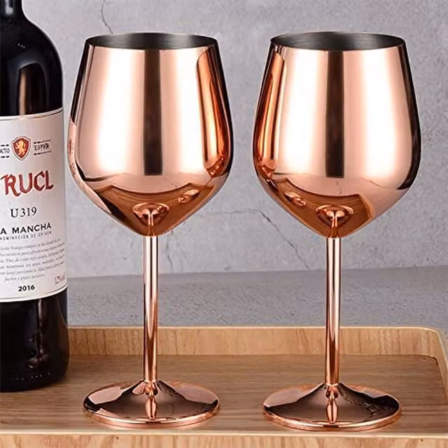 Homiu Stainless Steel Wine Glass, Rose Gold, 520ml, Pack of 2