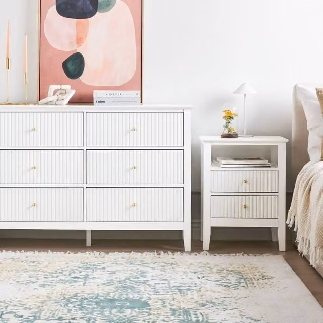 Wyld and Coco 6-Drawer Chest in White MDF with Gold Handles