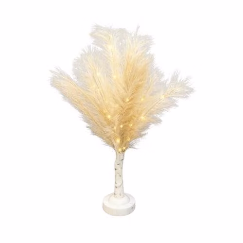 Shatchi Cream Feather Tree Table Lamp with Warm White LEDs, Battery Operated, Height: 70 cm – 1
