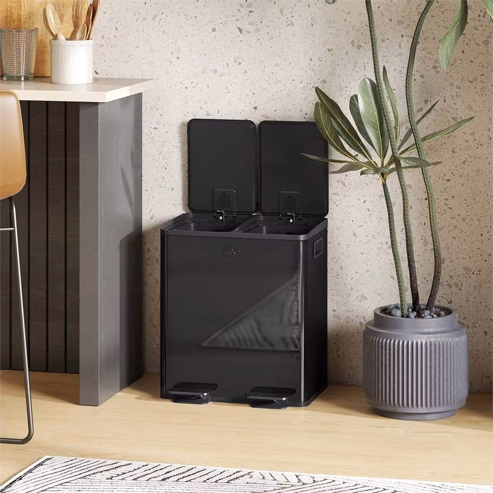 Nordara Dual Pedal Kitchen Bin for Recycling and Waste, Black, 2 x 20L – 5