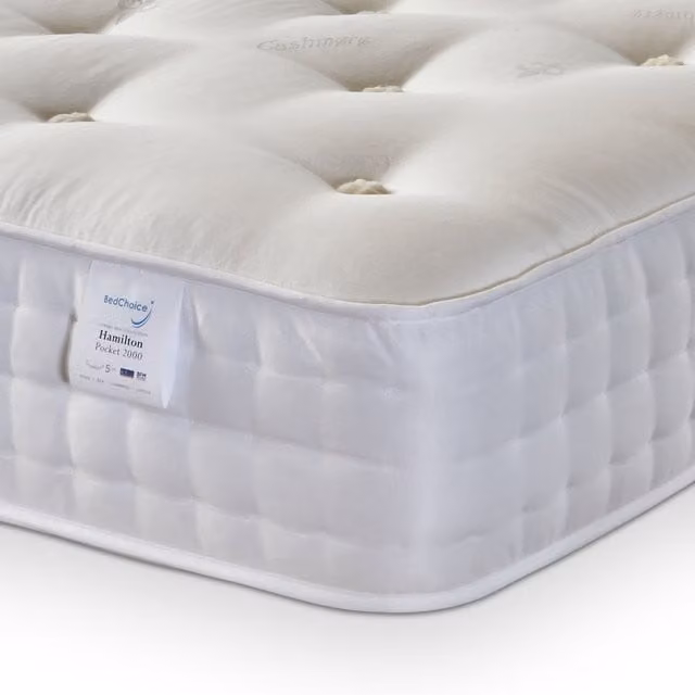 Bed Choices Hamilton 2000 Hand-Tufted Firm Super King Mattress in White with Silk and Pocket Springs, W/D/H: 200 x 200 cm – 1