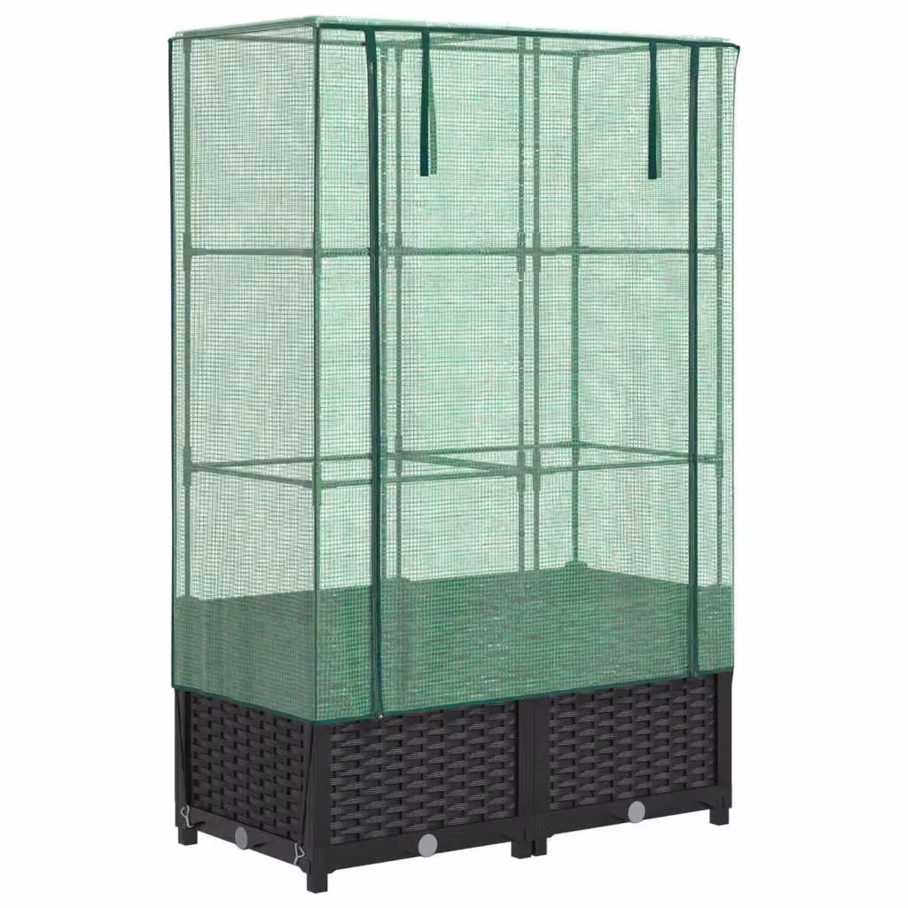 Berkfield Home Raised Bed with Greenhouse Cover in Black Rattan Look, W/D/H: 80 x 40 x 138 cm – 2