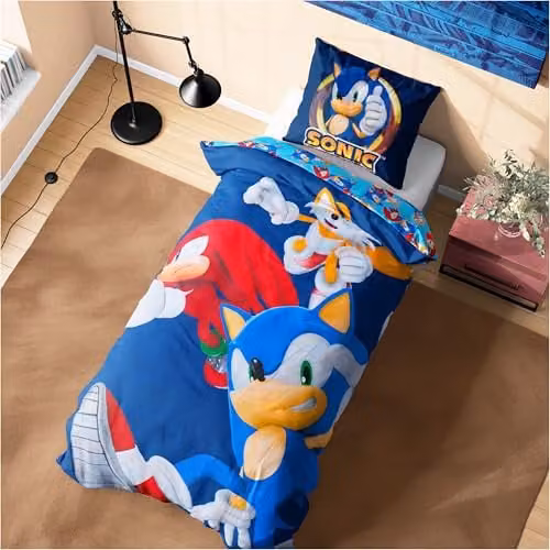 Get Trend Sonic the Hedgehog Single Duvet Cover and Pillowcase Set, Blue and Multicolour, W/D/H: 135 x 200 cm – 1