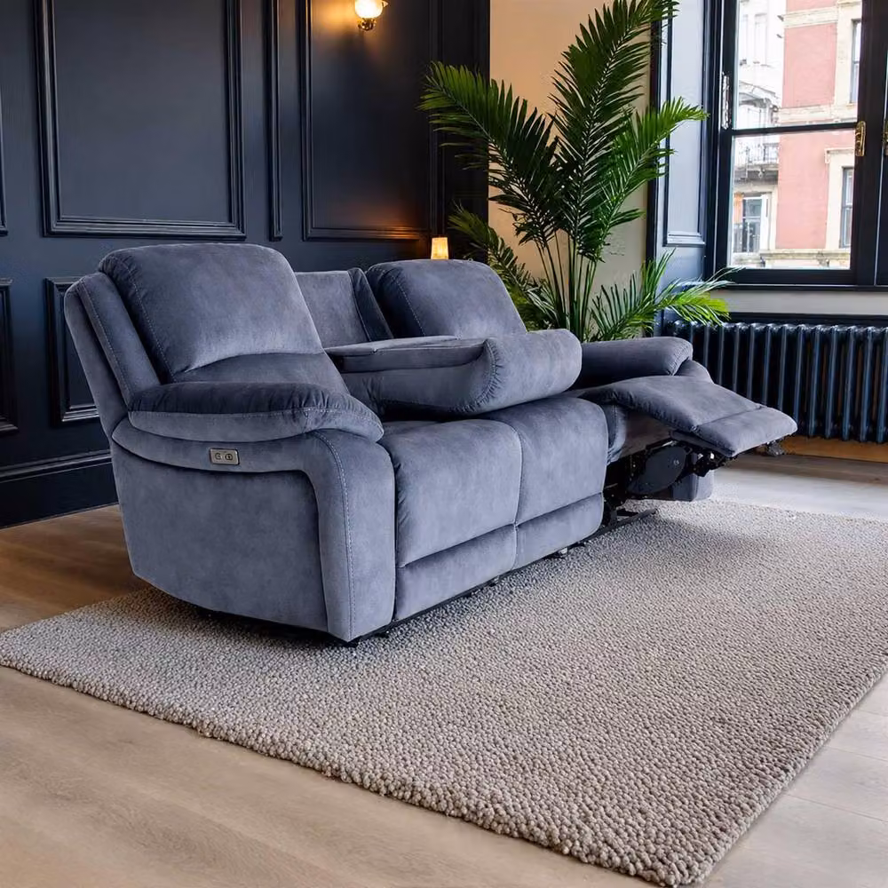 Furnishings For Less UK Bella Electric Reclining 3 Seater Fabric Sofa in Ink Grey with USB Charging and Cup Holders – 6