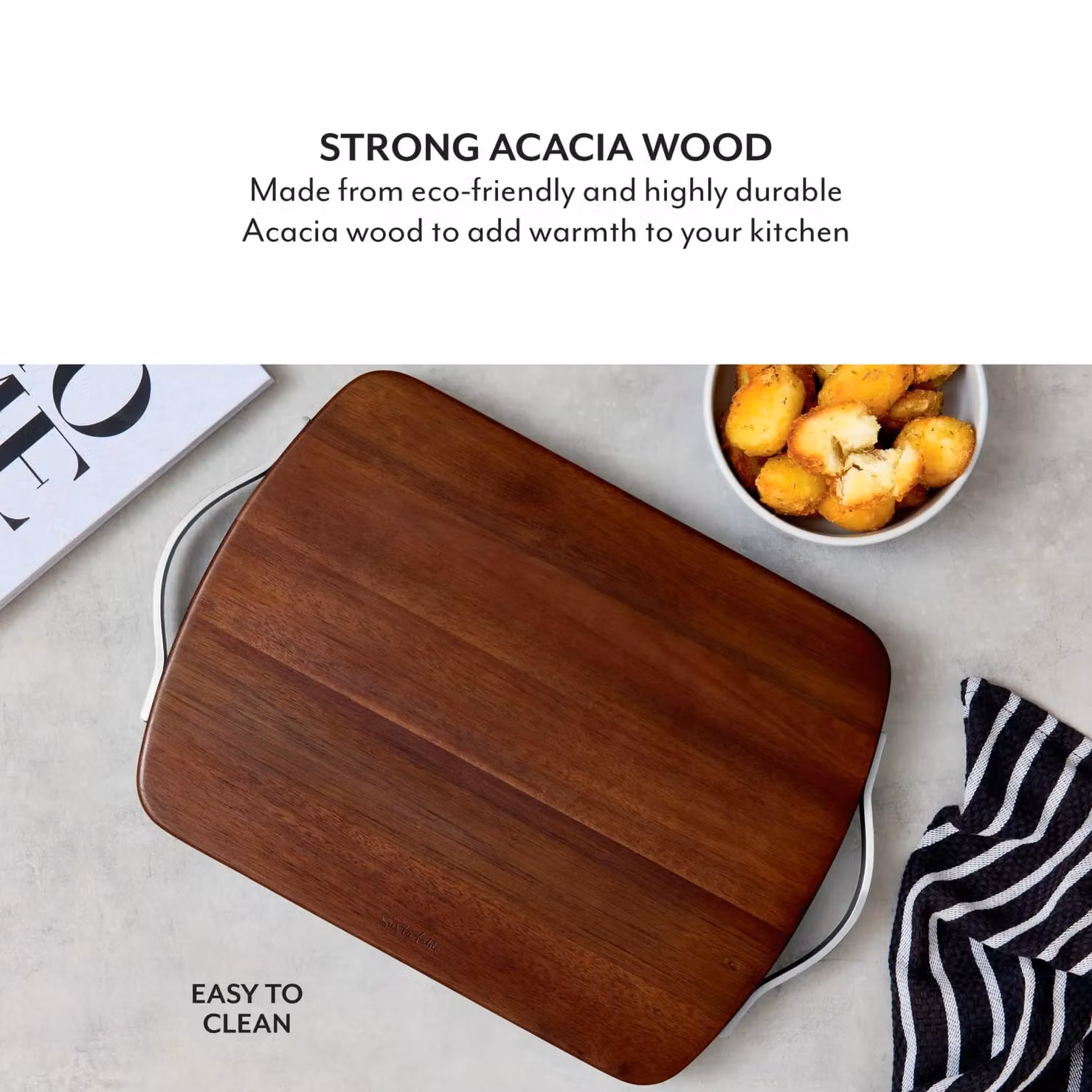 Sur La Table Large Rectangular Solid Wood Butchers Block Chopping Board with Handle, Brown, W: 45.8 cm, D: 30 cm, H: 5 cm – 4