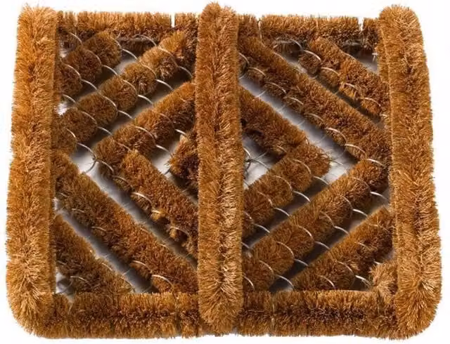 Garden Mile Natural Coir Rectangular Door Mat with Wire Brush in Brown