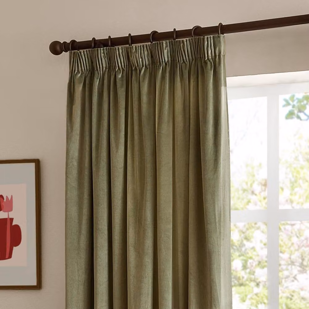 Furn Green Velvet 100% Blackout Pencil Pleat Curtain Pair, Thermal Insulating, Width: 229 cm, Drop: 183 cm – 3