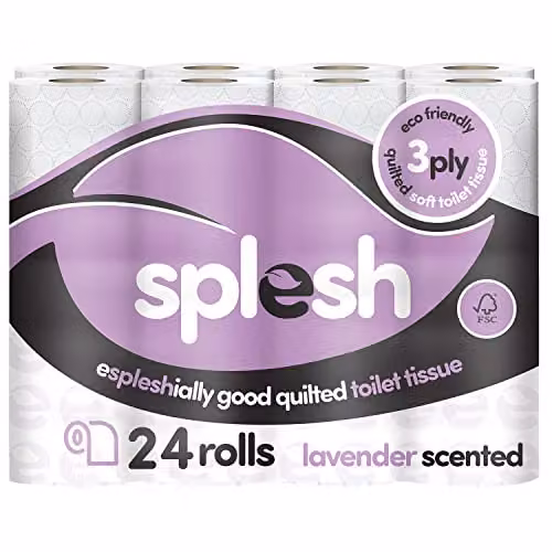 Cusheen Splesh Lavender Scented 3 Ply Quilted Toilet Roll, 24 Rolls, White