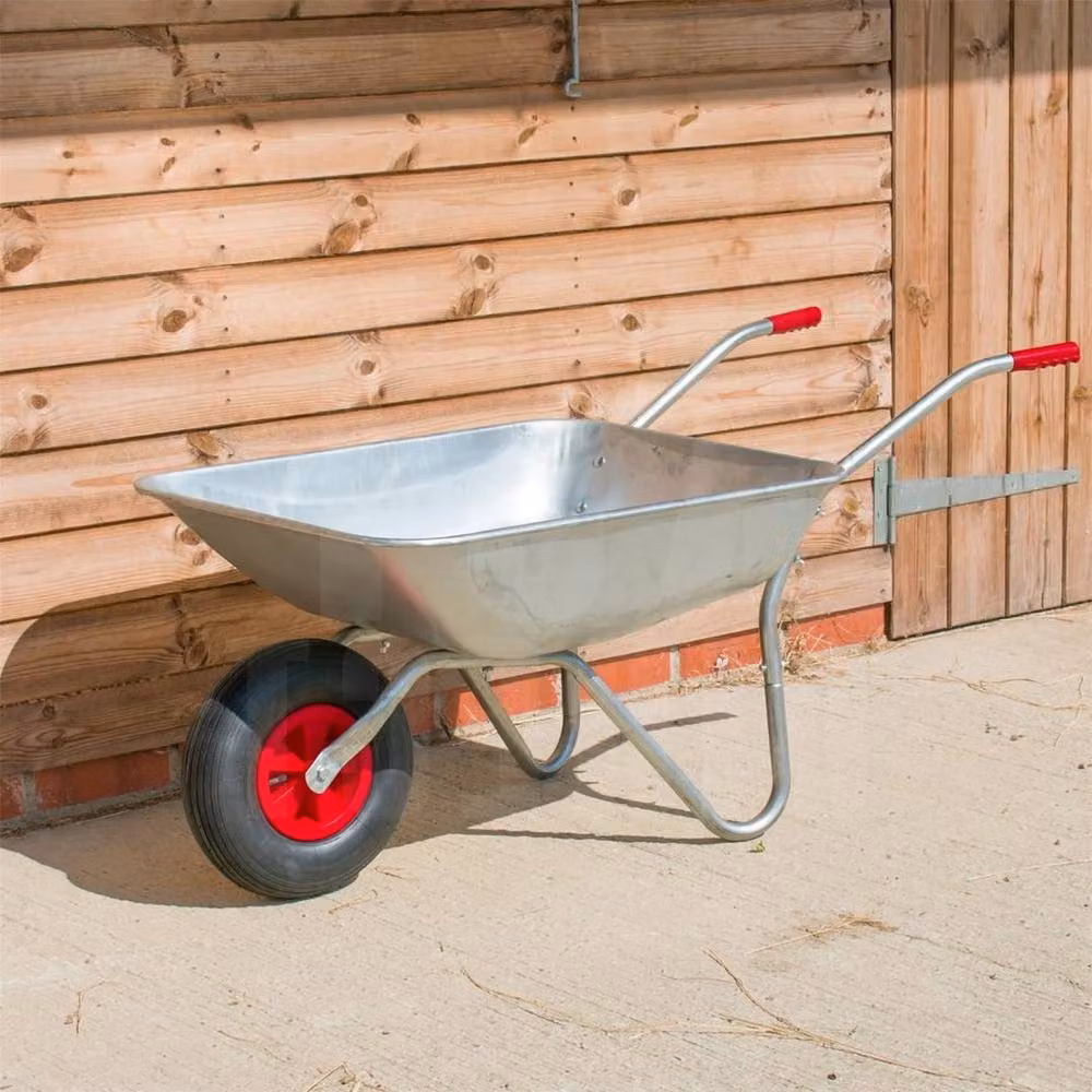 NESTLUNE 65L Silver Galvanised Steel Garden Wheelbarrow with Pneumatic Wheel – 2