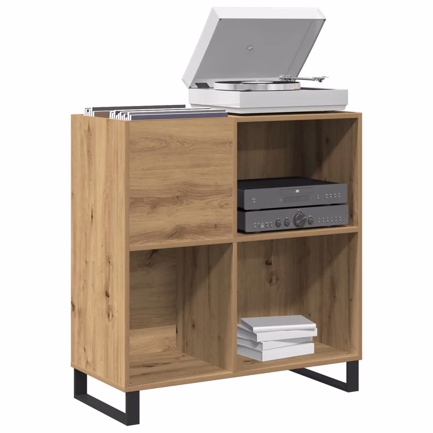 Berkfield Home Modern Record Cabinet in Brown Oak Wood, W/D/H: 84.5 x 38 x 90 cm – 3