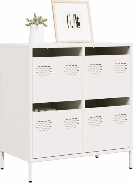 Berkfield Home White Sideboard in Matt Cold-rolled Steel, W/D/H: 68 x 39 x 73.5 cm