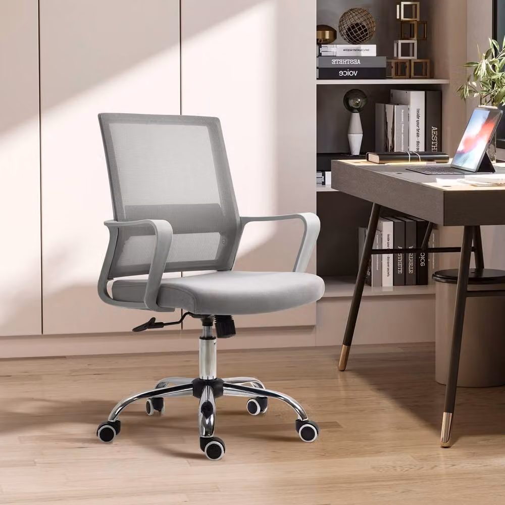 Rolipo Ergonomic Grey Mesh Swivel Office Chair with Adjustable Height and Armrests – 3