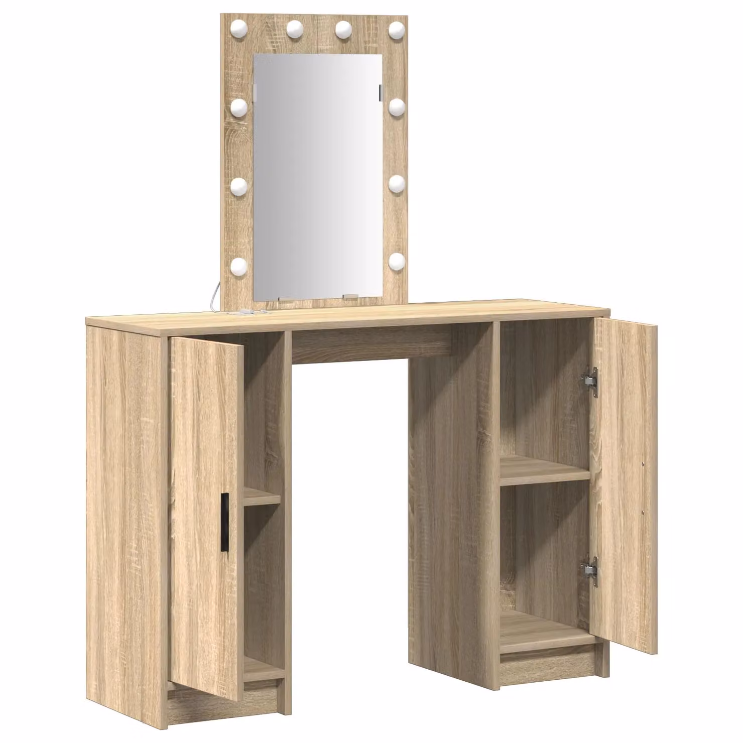 Berkfield Home Dressing Table with Hollywood LED Lights in Sonoma Oak and Beige, W/D/H: 102 x 33 x 135 cm – 2