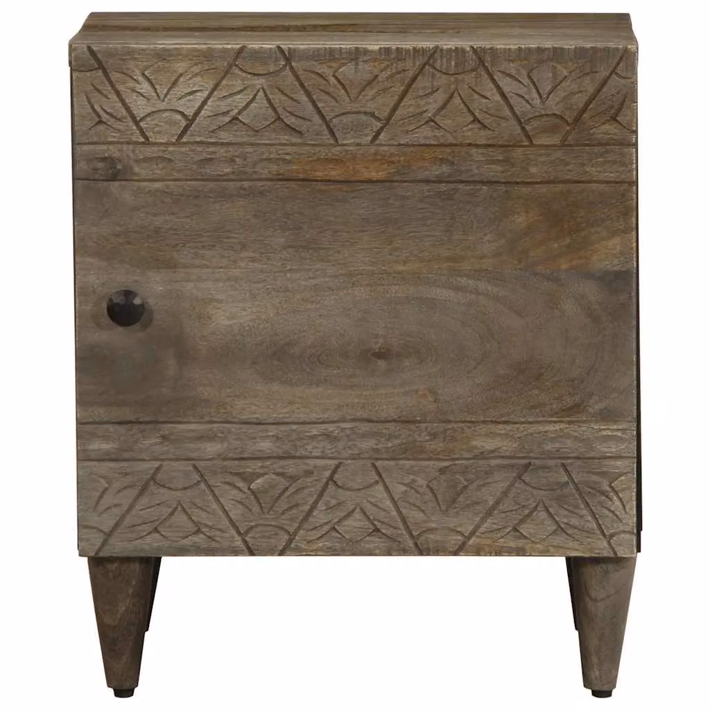 Berkfield Home Set of 2 Light Grey Mango Wood Bedside Cabinets, W/D/H: 40 x 33 x 46 cm – 3