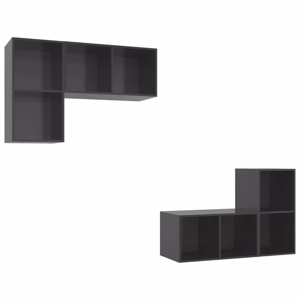 Berkfield Home Practical Wall-mounted TV Cabinets, 4 Piece Set in High Gloss Grey – 3