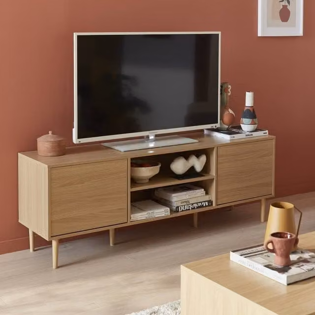 Sweek Modern Wooden Effect TV Unit with 2 Doors in Light Brown, 160 cm