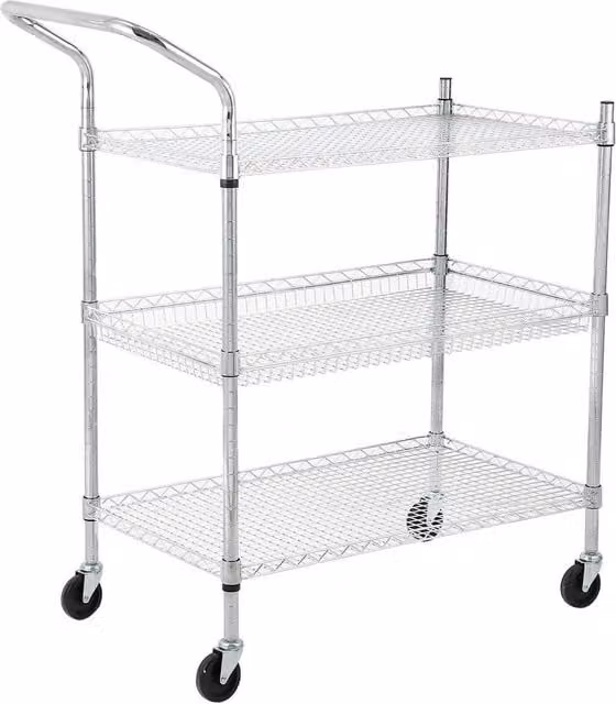 Havendro 3 Tier Metal Wire Storage Rack with Wheels in Silver