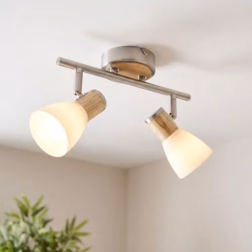 Globo Lighting Wall Design Light Fitting in Beige and Grey with Wood and Glass Details – 2