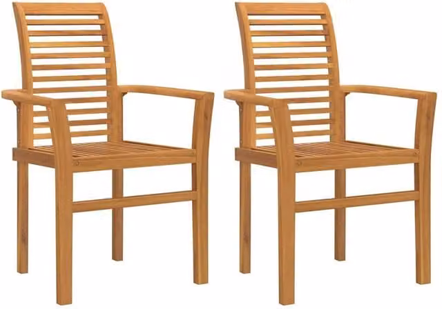 Berkfield Home Set of 2 Stacking Garden Chairs in Brown Solid Teak Wood