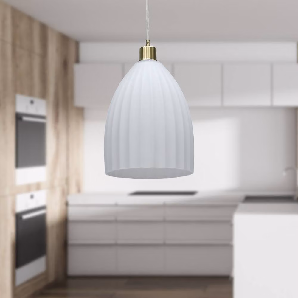 First Choice Lighting Hayes Pendant Light in Satin Brass and White Fluted Glass – 2