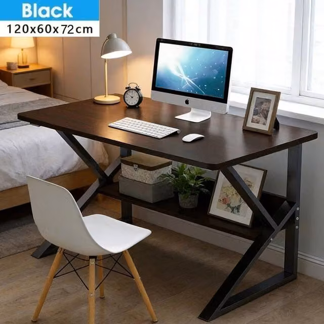 NESTLUNE Black Computer Desk with Shelf for Home Office – 1