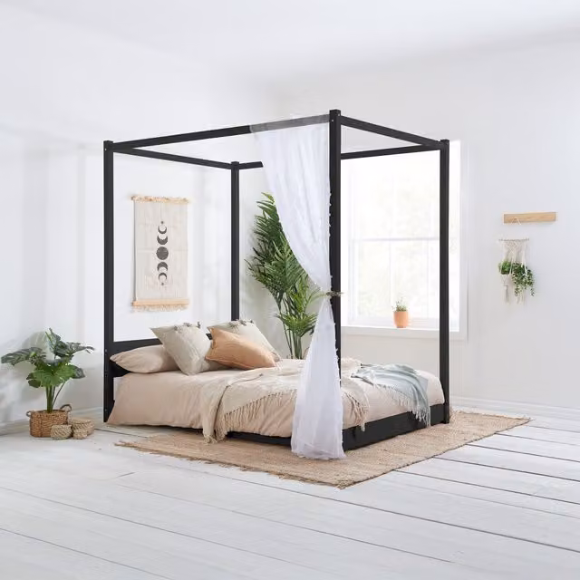 Birlea Darwin Modern Metal Four Poster Canopy King Bed in Black