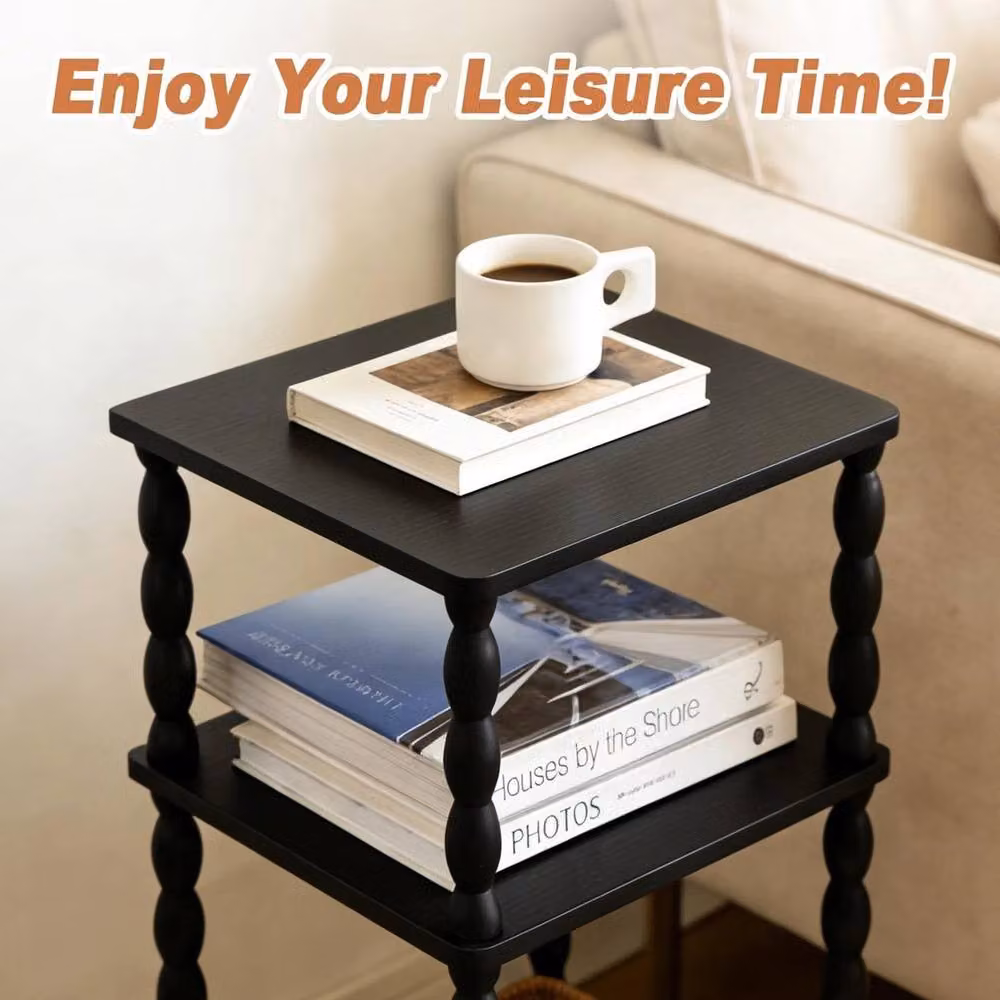 FORGEVIO Wooden Side Table with Storage in Black – 4
