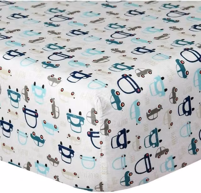 Cuddles & Cribs GOTS Certified Organic Cotton Fitted Crib Sheet with Vehicles Graphic, Multicolour