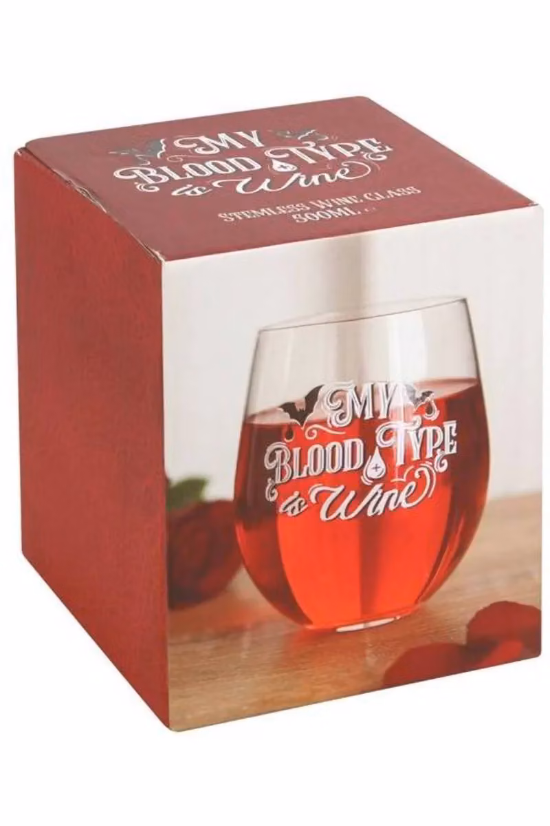 Something Different My Blood Type Stemless Wine Glass in White – 4