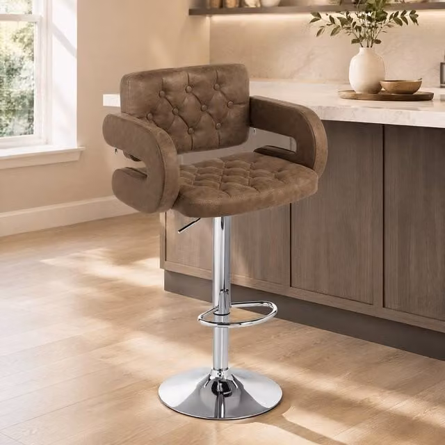 STILVORA Swivel Bar Stool with Metal Frame and Synthetic Leather in Brown – 1