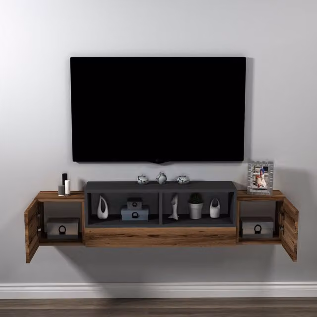 Morica Floating TV Stand with Shelves and Cabinets by Destina Home LTD in Light Walnut and Anthracite