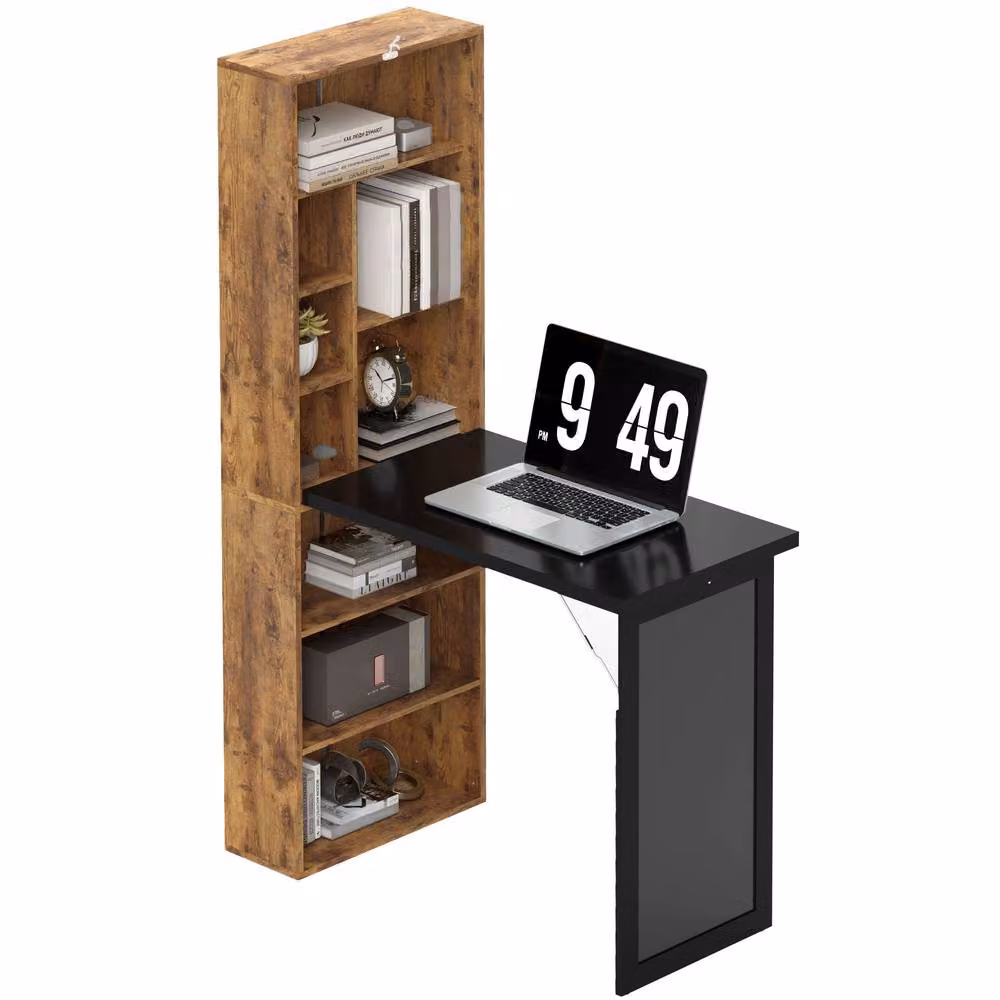 STILVORA Folding Writing Desk with Shelves and Blackboard in Rustic Brown – 3