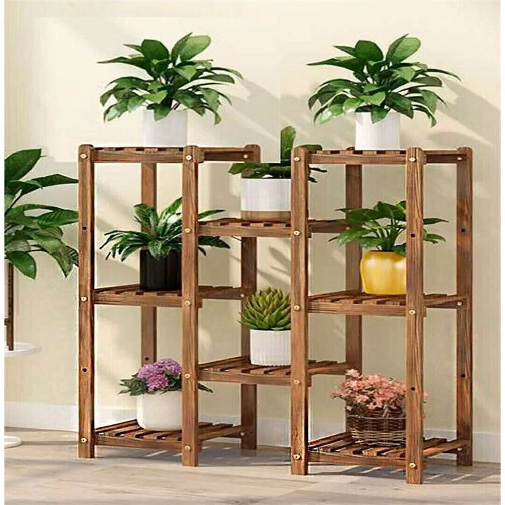Kelvenix Brown Rustic Pine Wood Multiple Plant Stand for Indoor and Outdoor Use – 4