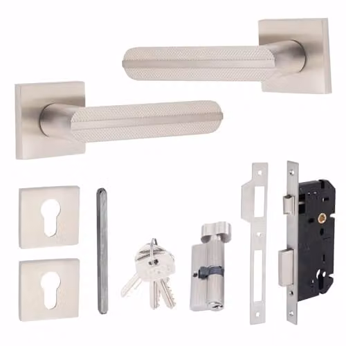 Golden Grace Modern Lima Euro Lock Door Handles and Euro Thumbturn Lock Set in Silver – 1