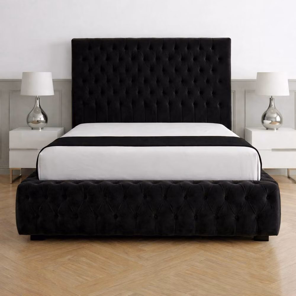 Living Comfort Bedz Countess Double Upholstered Velvet Gas Lift Storage Bed in Black, W/D/H: 140 x 200 cm – 2