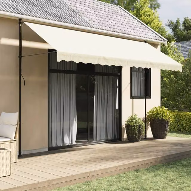 Berkfield Home Retractable Cream Awning with Steel Frame, W: 400 cm, D: 150 cm – 1