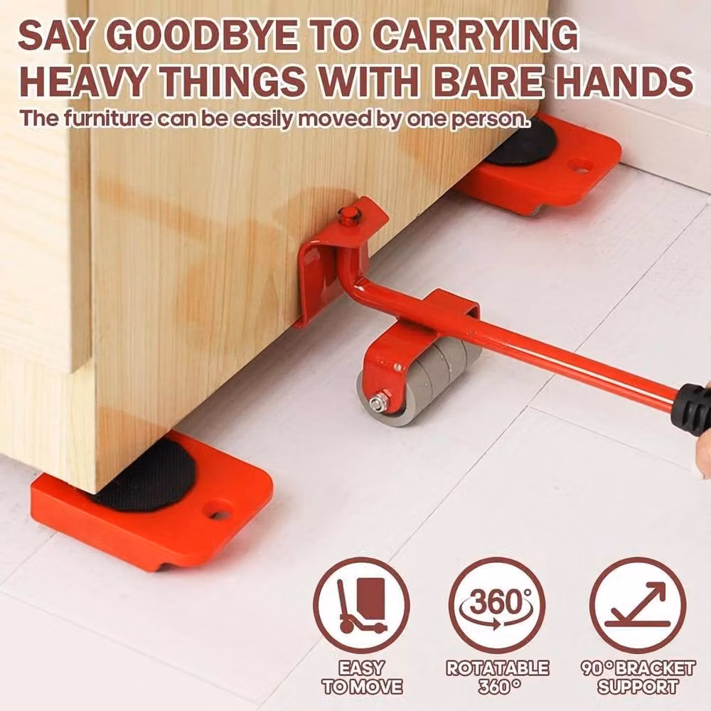 FLAVORA 5-Piece Heavy Furniture Mover Lifter and Slider Set with Swivel Wheels, Red – 4