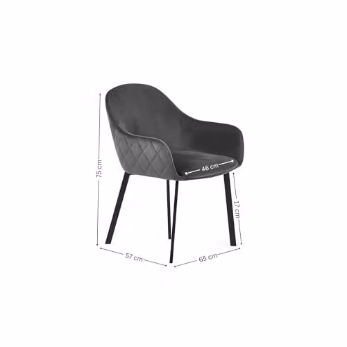 Julian Bowen Lima Set of 2 Grey Velvet Dining Chairs with Armrests – 2