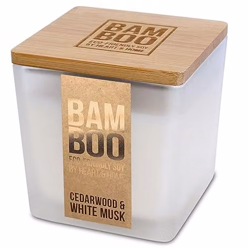 Heart & Home Bamboo Large Soy Wax Candle in Cool White, Cedarwood & White Musk – 1