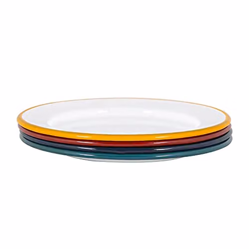 Argon Tableware Enamel Side Plates, Pack of 4, Multicolour and White, Diameter: 20 cm