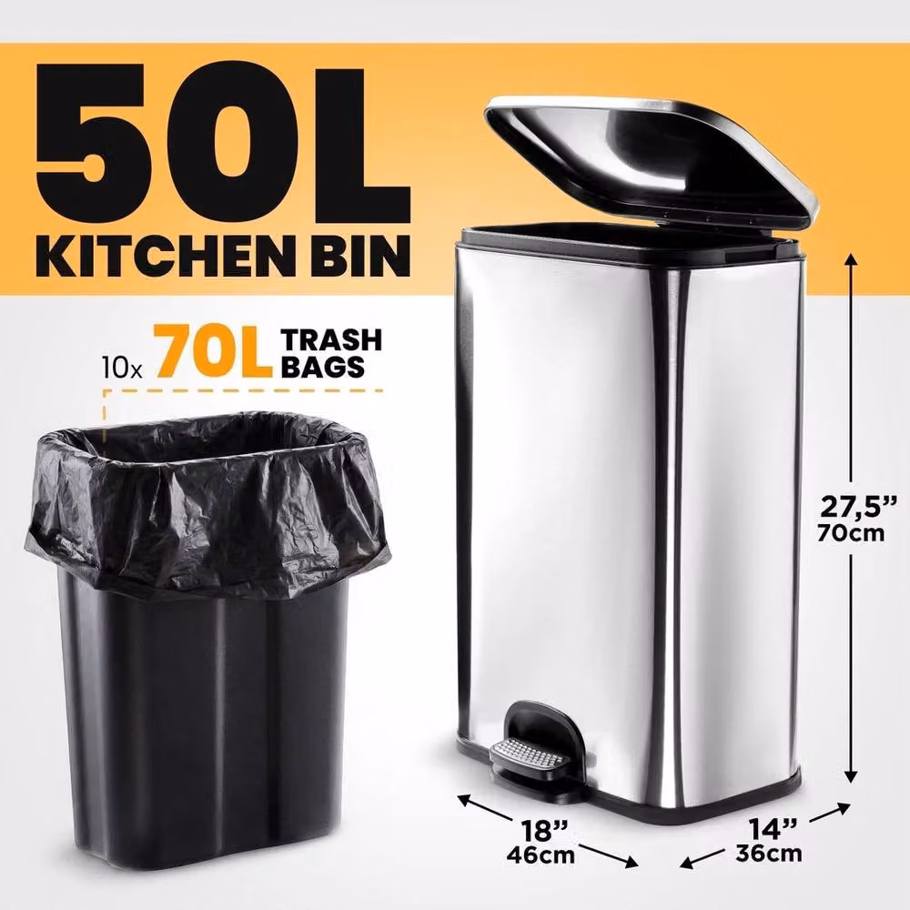 Kelvenix Large 50L Kitchen Bin with Soft Close and Pedal in Silver – 2