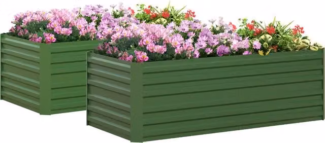 Outsunny Set of 2 Galvanised Steel Raised Garden Beds in Green, W/D/H: 90 x 90 x 59 cm