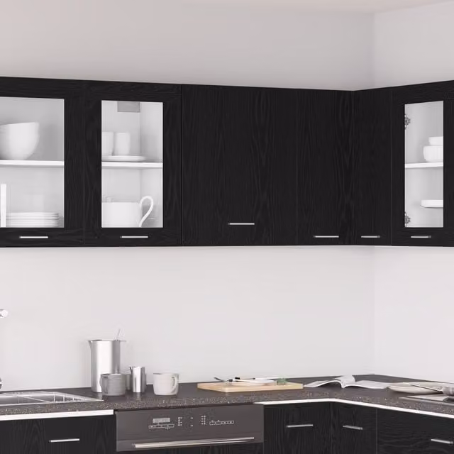 Berkfield Home Black Oak Modern Wall Mounted Kitchen Cabinet with Hinged Doors, W: 50 cm, D: 31 cm, H: 60 cm – 1