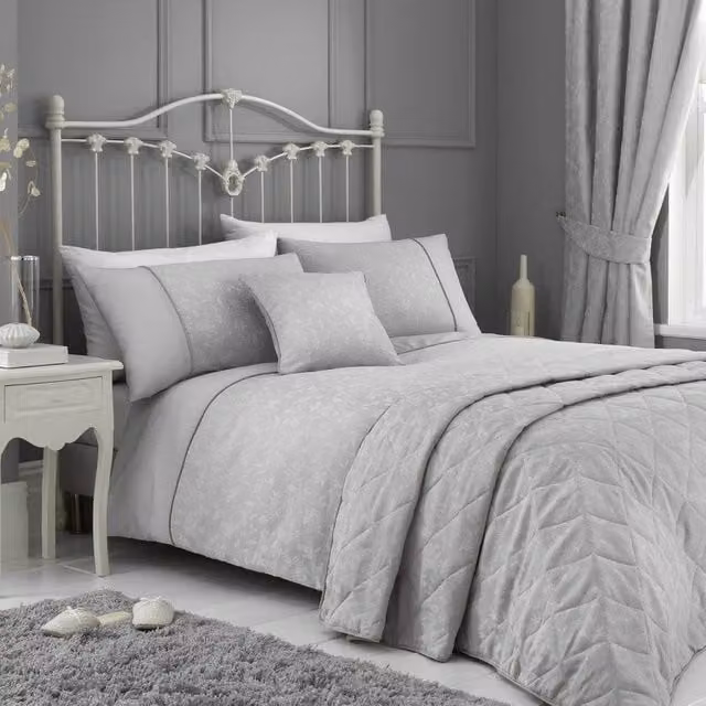 Terrys Dreams & Drapes Michaela Silver Grey Floral Jacquard Cotton Duvet Cover Set