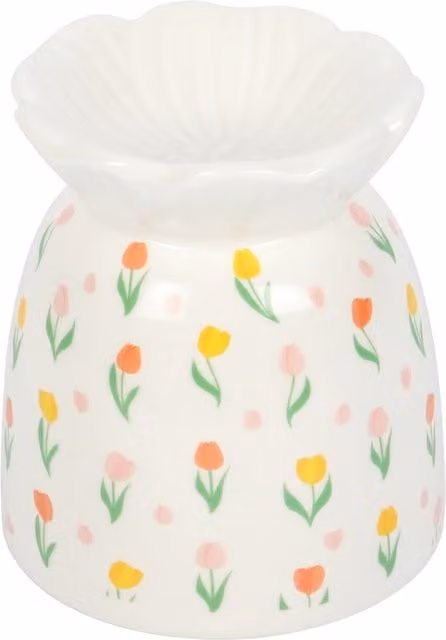 Kingsbury Gifts Ceramic Tulip Print Oil Burner and Wax Warmer in White