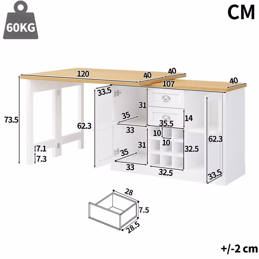 STILVORA Extendable Rectangular Dining Table with Storage and LED Lights in White – 2