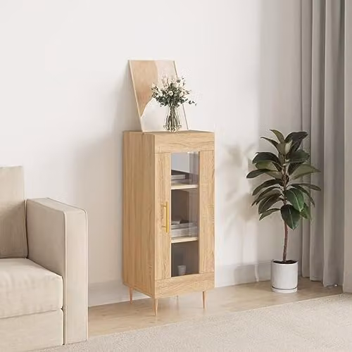 vidaXL Modern Sideboard in Sonoma Oak with Glass and MDF, W/D/H: 34.5 x 34.0 x 90.0 cm – 2
